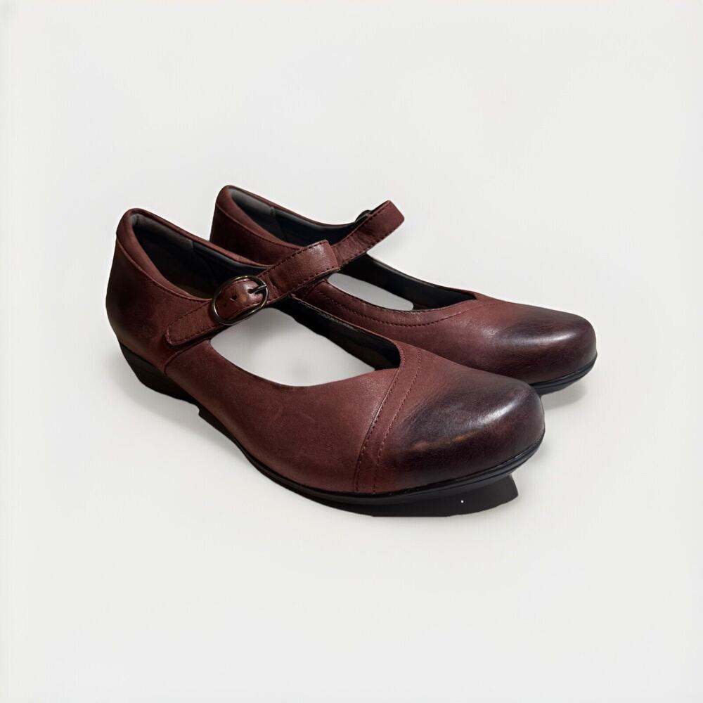 Dansko Fawna Women's Shoes 8.5-9 Maroon Leather Adjustable Strap Mary Jane
